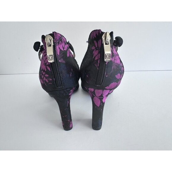LIZ CLAIBORNE DARK BLUE PURPLE FLORAL ANKLE STRAP PUMPS WINNIE 8W WHIMSY READ - Picture 4 of 11
